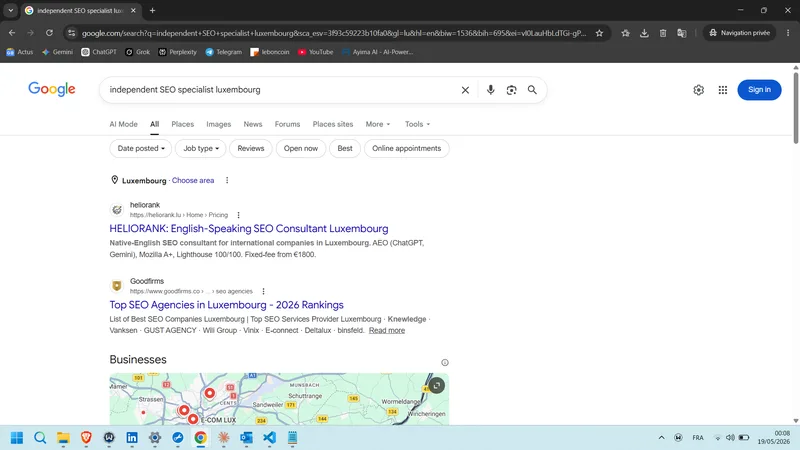 Capture Google.lu (organique) EN — independent SEO specialist luxembourg (19 mai 2026)